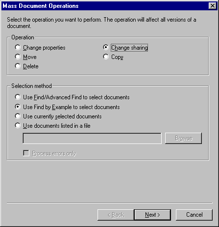 Mass Document Operations dialog box