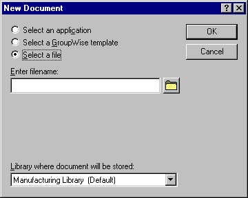 New Document dialog box with the Select a File option enabled