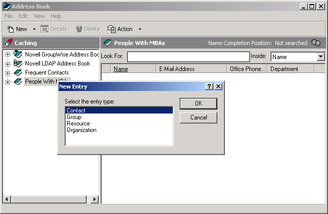 The Address Book and the New Entry dialog box, both open