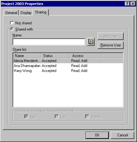 Folder properties dialog box