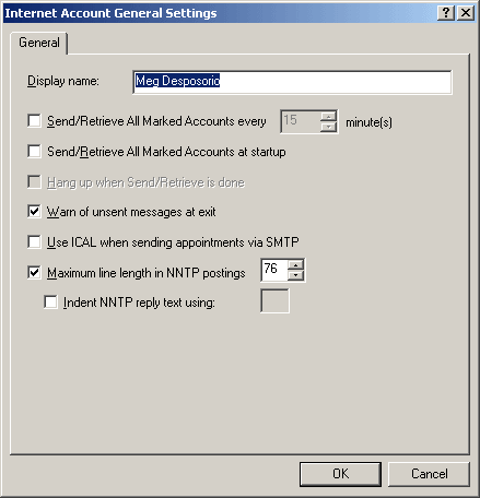 Internet Account General Settings dialog box