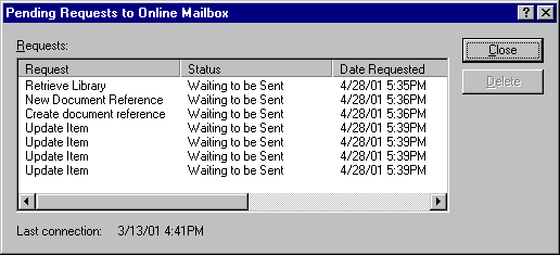 Pending Requests dialog box