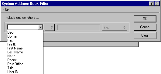 System Address Book Filter dialog box