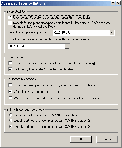 Advanced Security Options dialog box