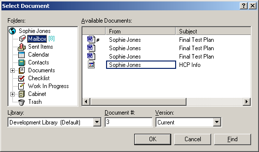 Select Document dialog box