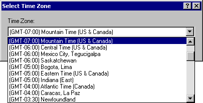 Select Time Zone dialog box