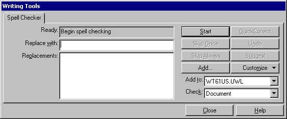 Writing Tools dialog box