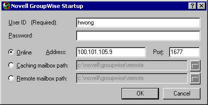 GroupWise Startup dialog box