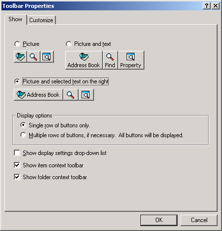 Toolbar Properties dialog box