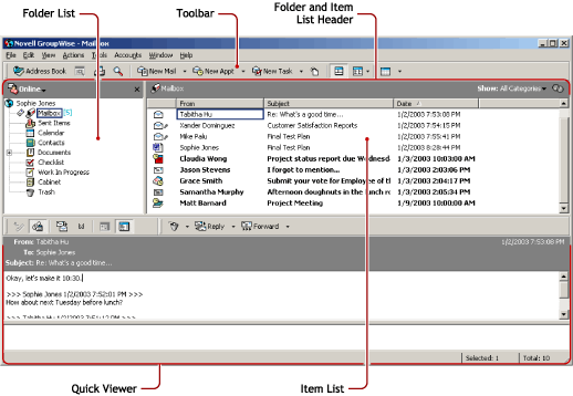 GroupWise Main Window