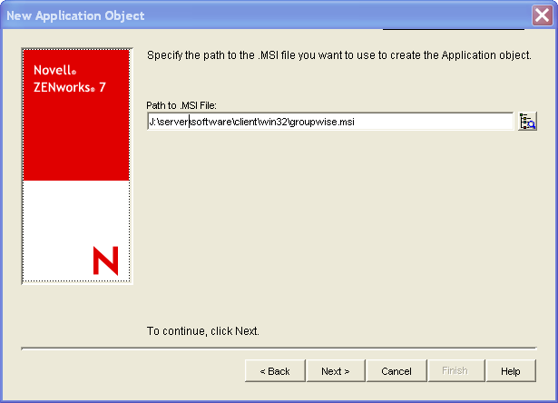 MSI file path dialog box