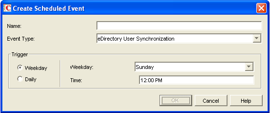 Create Scheduled Event dialog box