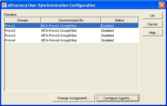 eDirectory User Synchronization Configuration dialog box