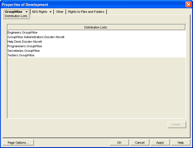 Distribution Lists property page