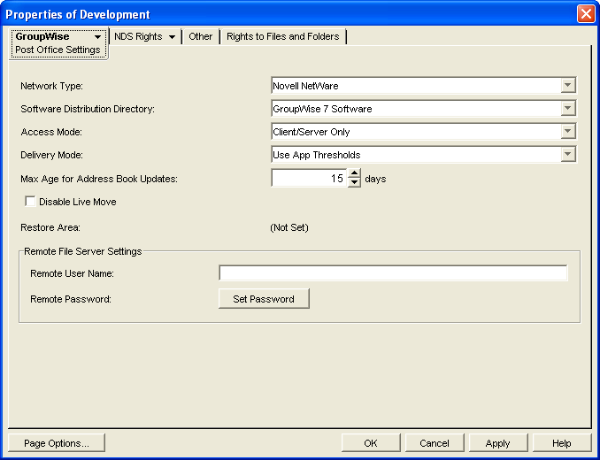 Post Office Settings property page