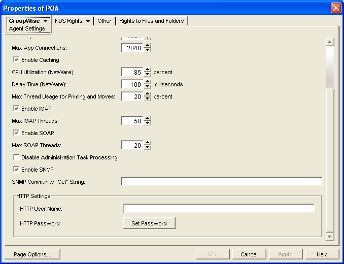 Agent Settings property page