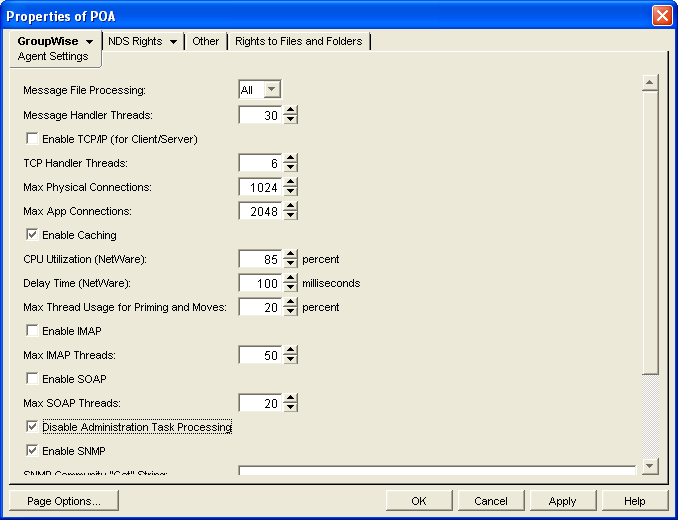 Agent Settings property page