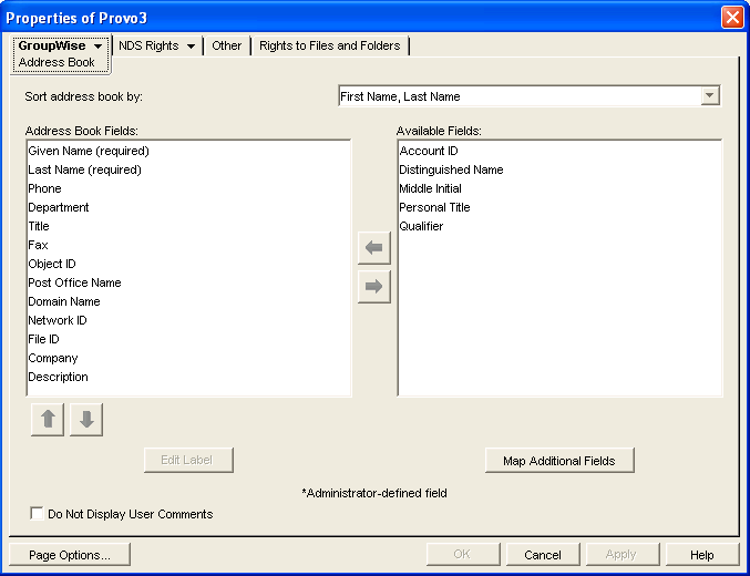 Address Book property page