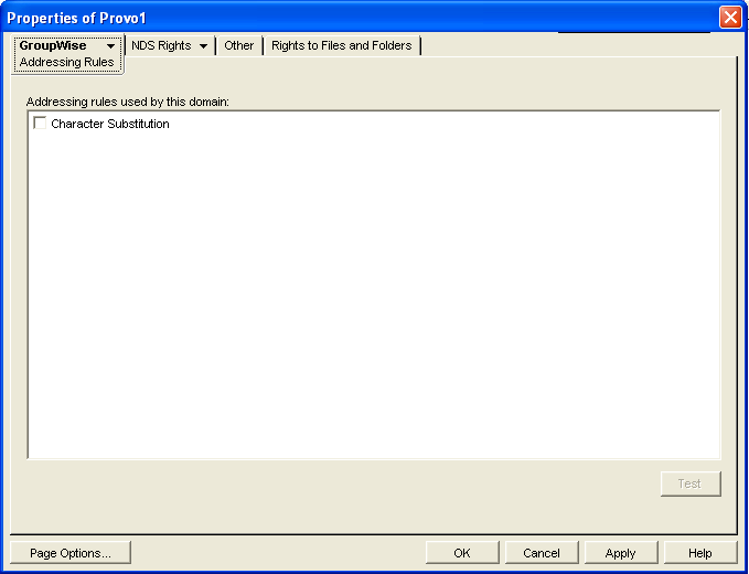 Domain object property page with the Addressing Rules list displayed