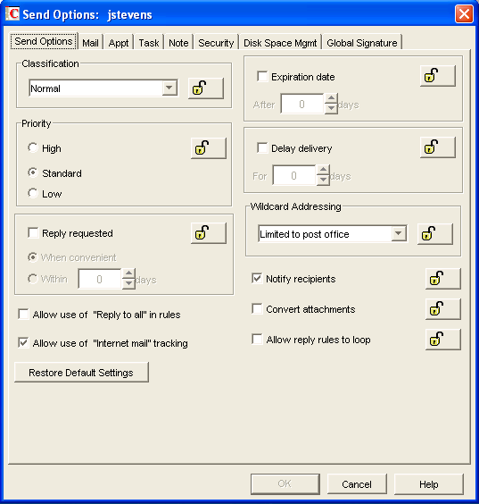 Send Options dialog box