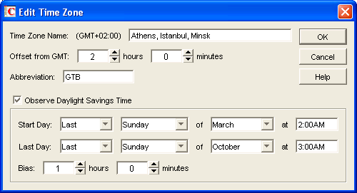 Edit Time Zone dialog box