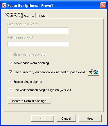 Security Options dialog box