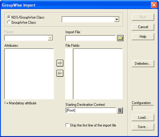 GroupWise Import dialog box