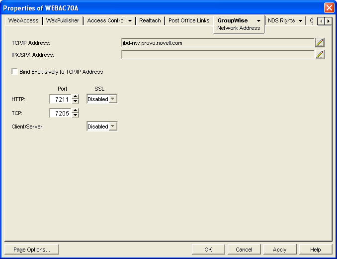 Network Address page