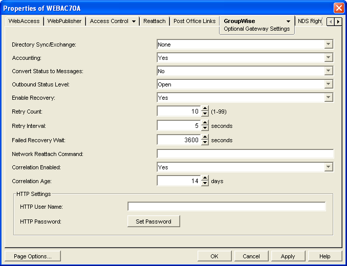 Optional Gateway Settings property page