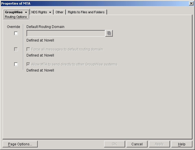 Routing Options property page