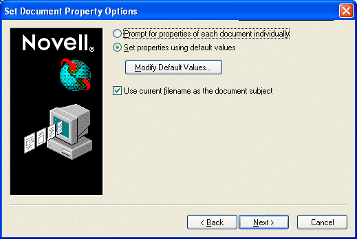 Set Document Property Options dialog box