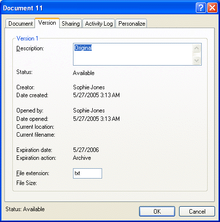 Document Properties dialog box