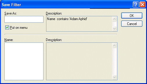 Save Filter dialog box