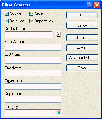 Filter Contacts dialog box