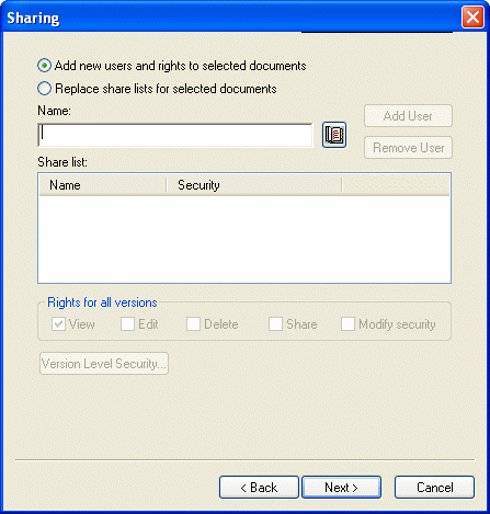 Sharing dialog box