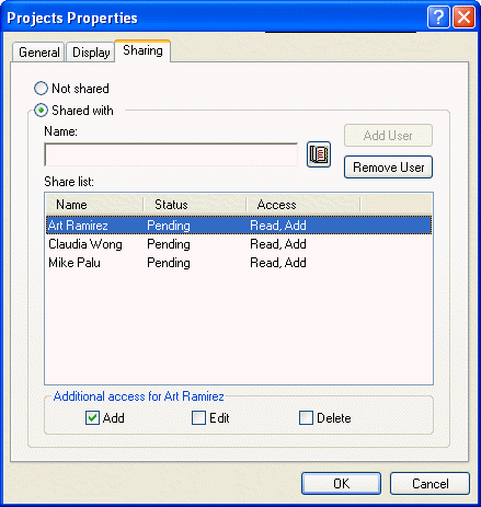 Folder properties dialog box