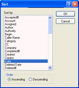 Sort dialog box