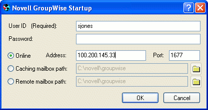 GroupWise Startup dialog box