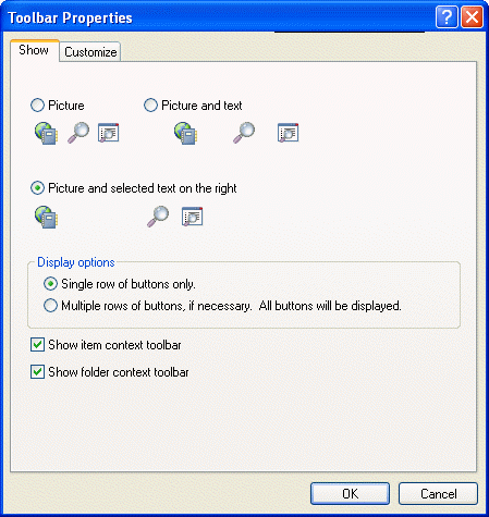 Toolbar Properties dialog box