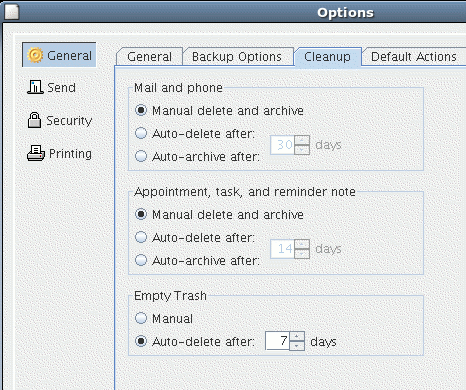 Environment dialog box with the Cleanup tab open