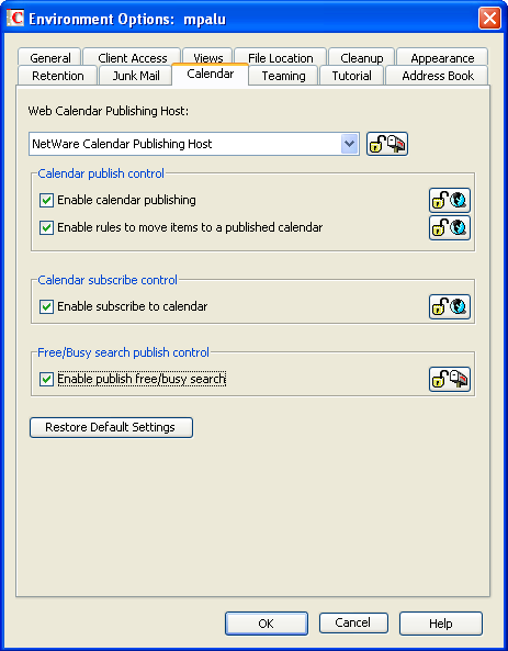 Calendar Environment Options dialog box