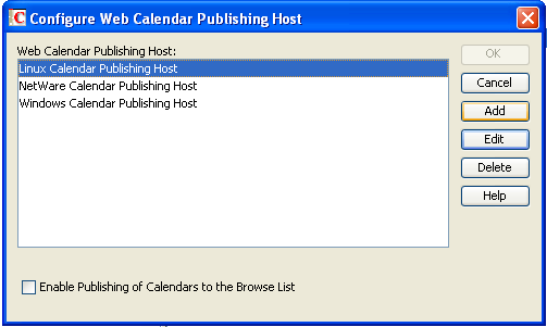 Configure Web Calendar Publishing Host dialog box