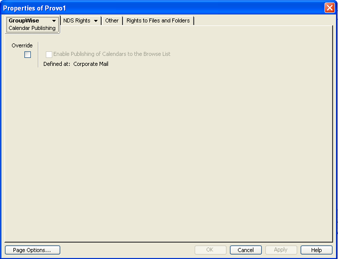 Calendar Publishing object property dialog box