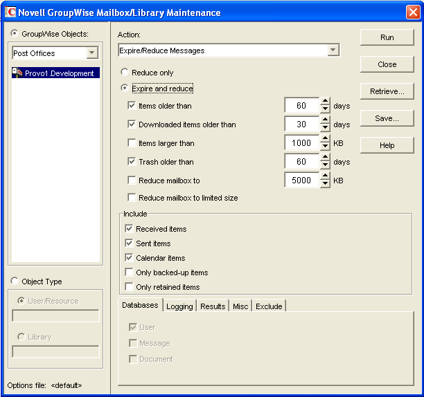 Mailbox/Library Maintenance dialog box