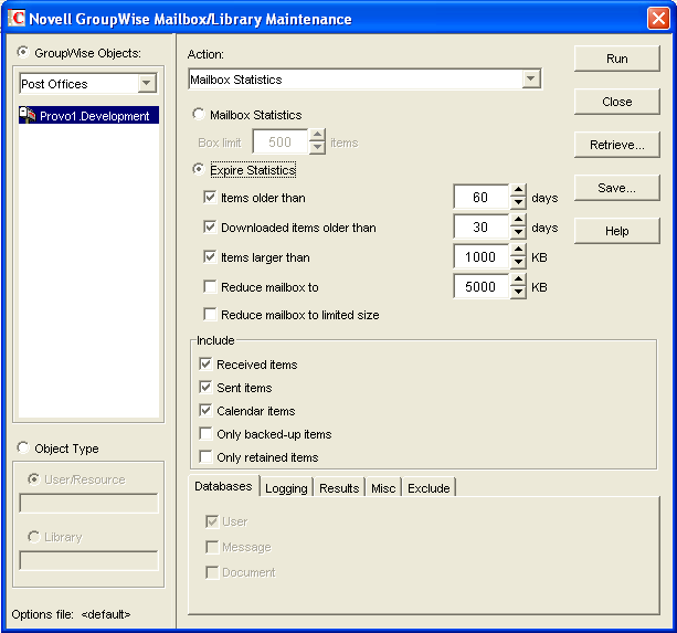 Mailbox/Library Maintenance dialog box