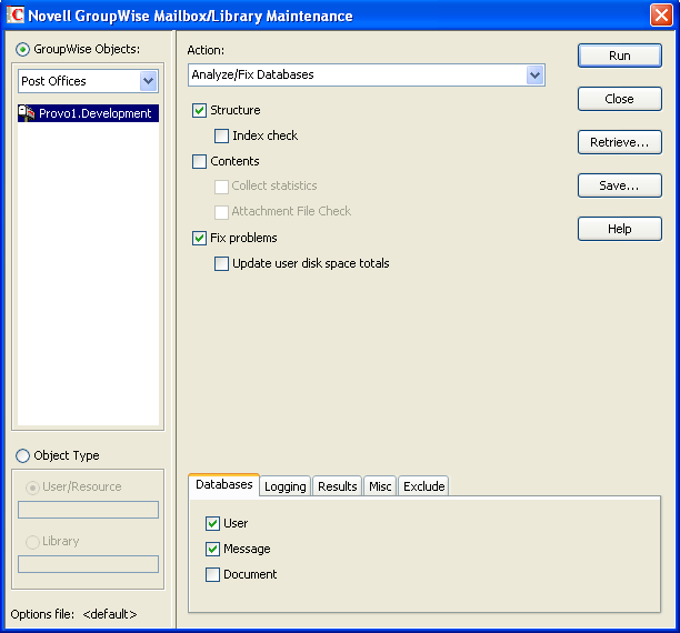 Mailbox/Library Maintenance dialog box