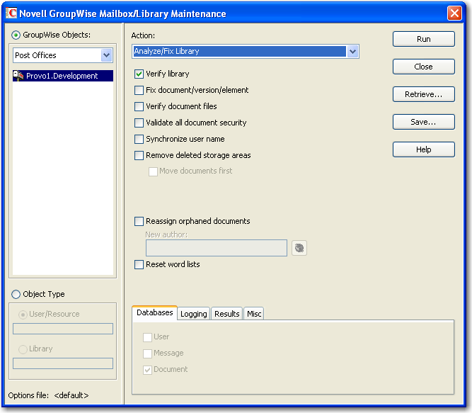 Mailbox/Library Maintenance dialog box