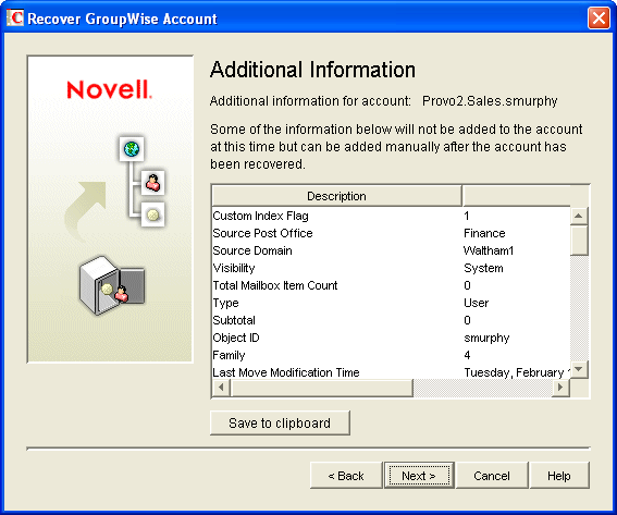 Additional Information dialog box