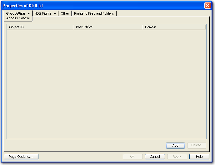 Access Control property page of a Distribution List object