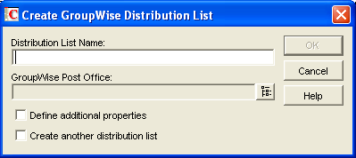 Create GroupWise Distribution List dialog box